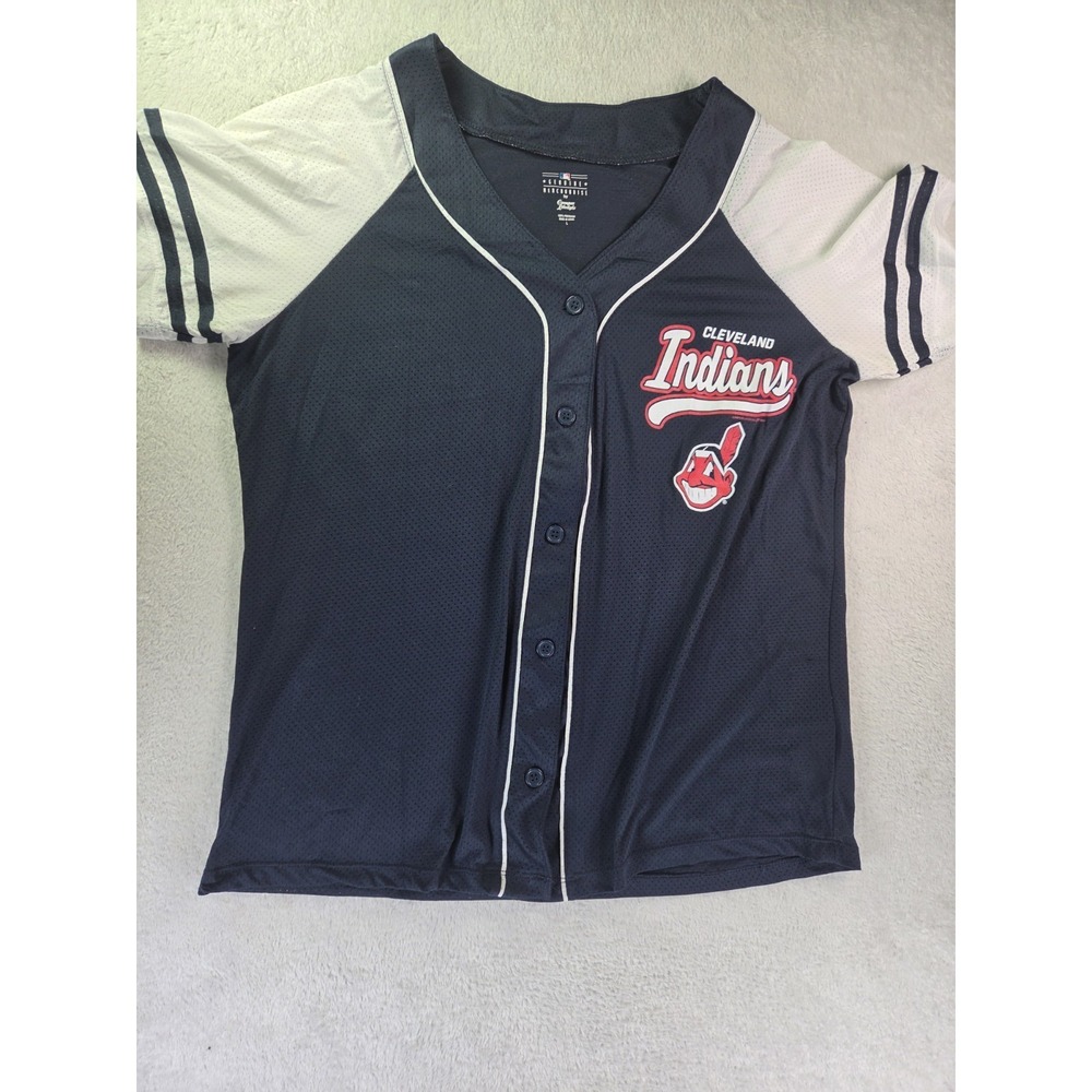 Cleveland Indians Women's Button Front Jersey Large MLB Genuine Merchandise Navy